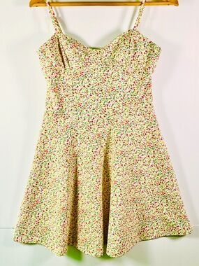 Ditsy floral corset mini dress tie-back corset bodice spaghetti straps pink